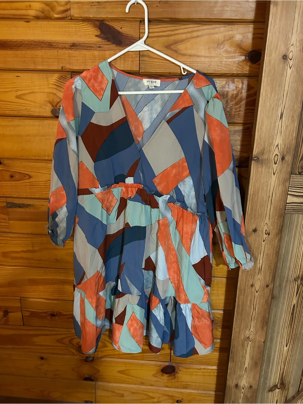 Umgee Blue, Coral & Teal Abstract Wrap Dress